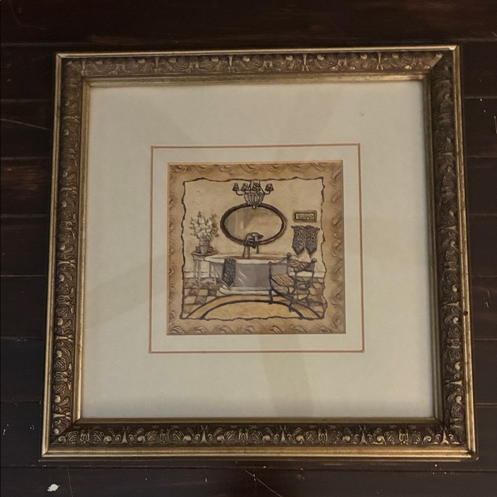 Elegant Washroom Framed Wall Art with Gold Accents